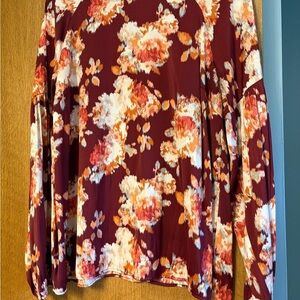 Floral Long Sleeve Top - Burgundy and White